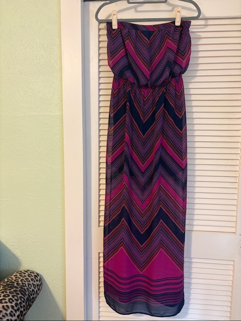 Express Strapless Maxi Dress in Purple and Navy Chevron